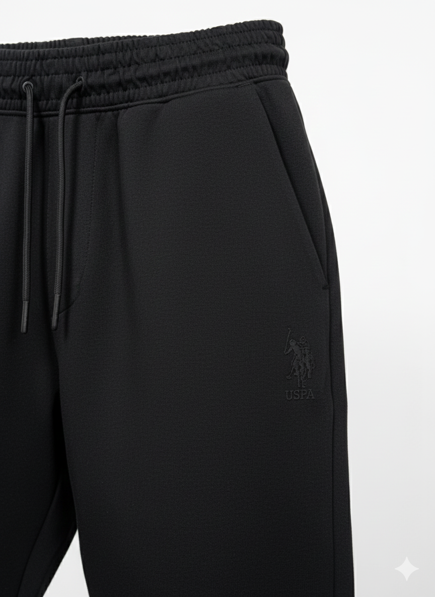 Calças de corrida pretas para homem Double Horsemen Loopback da US Polo Assn.