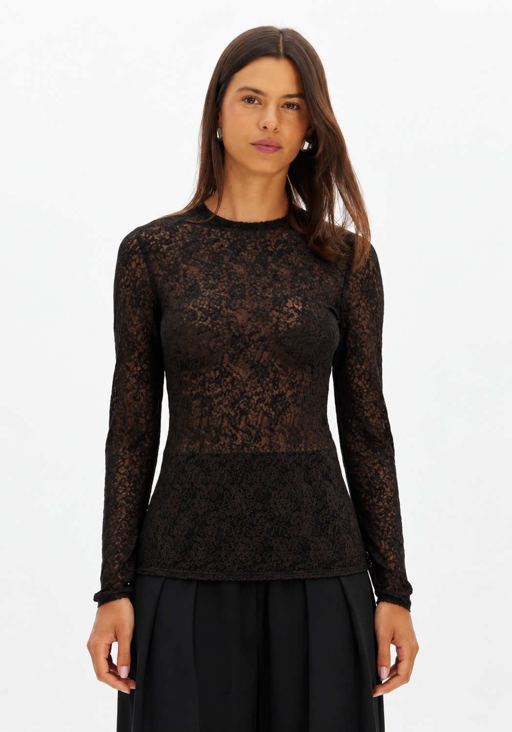 Long-Sleeve Lace Fitted Top Lança Perfume