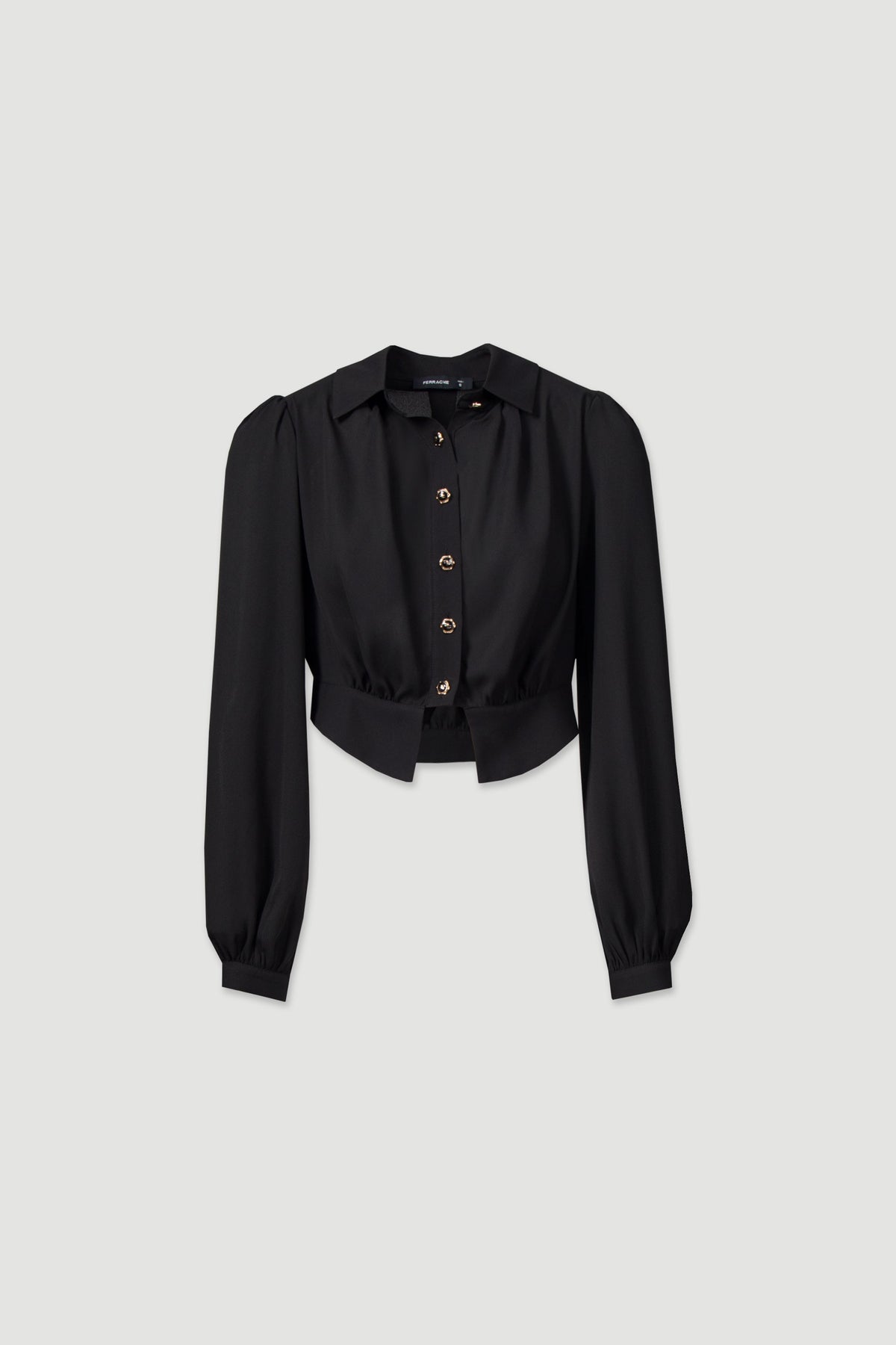 Blusa Curta Abotoada de Manga Comprida Ferrache