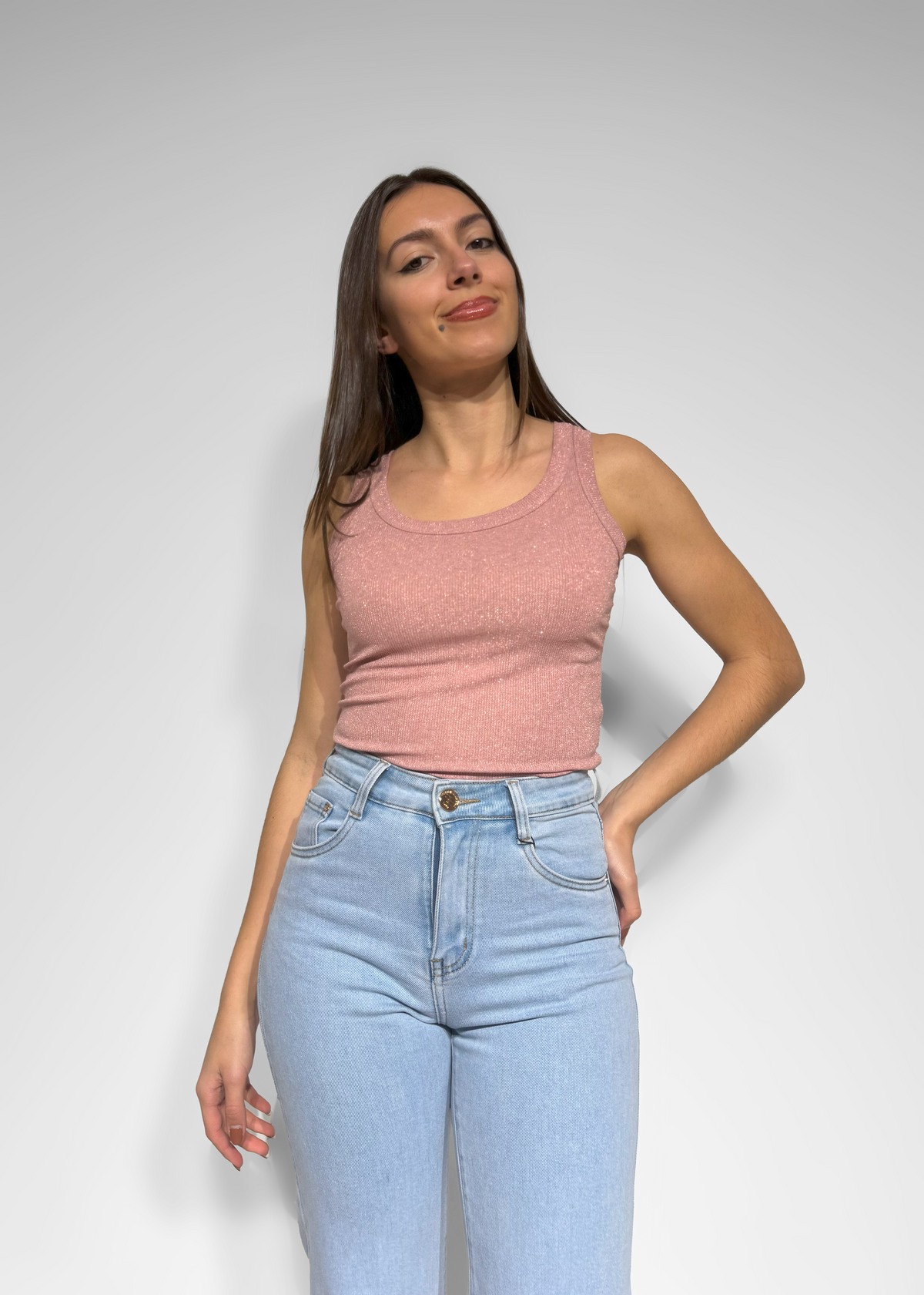 Top de malha brilhante sem mangas Dixie