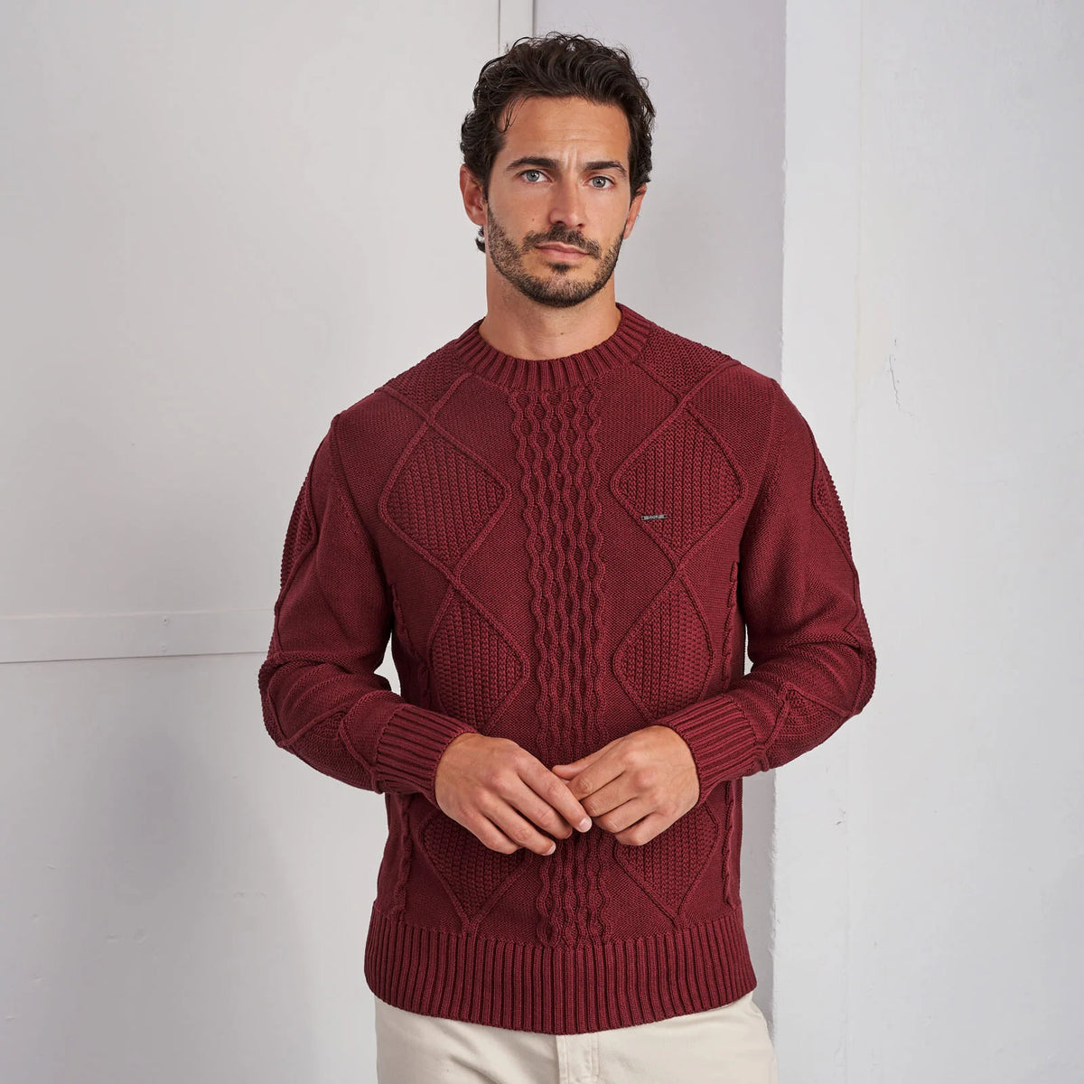 Textured Knit Cotton Sweater Zolf