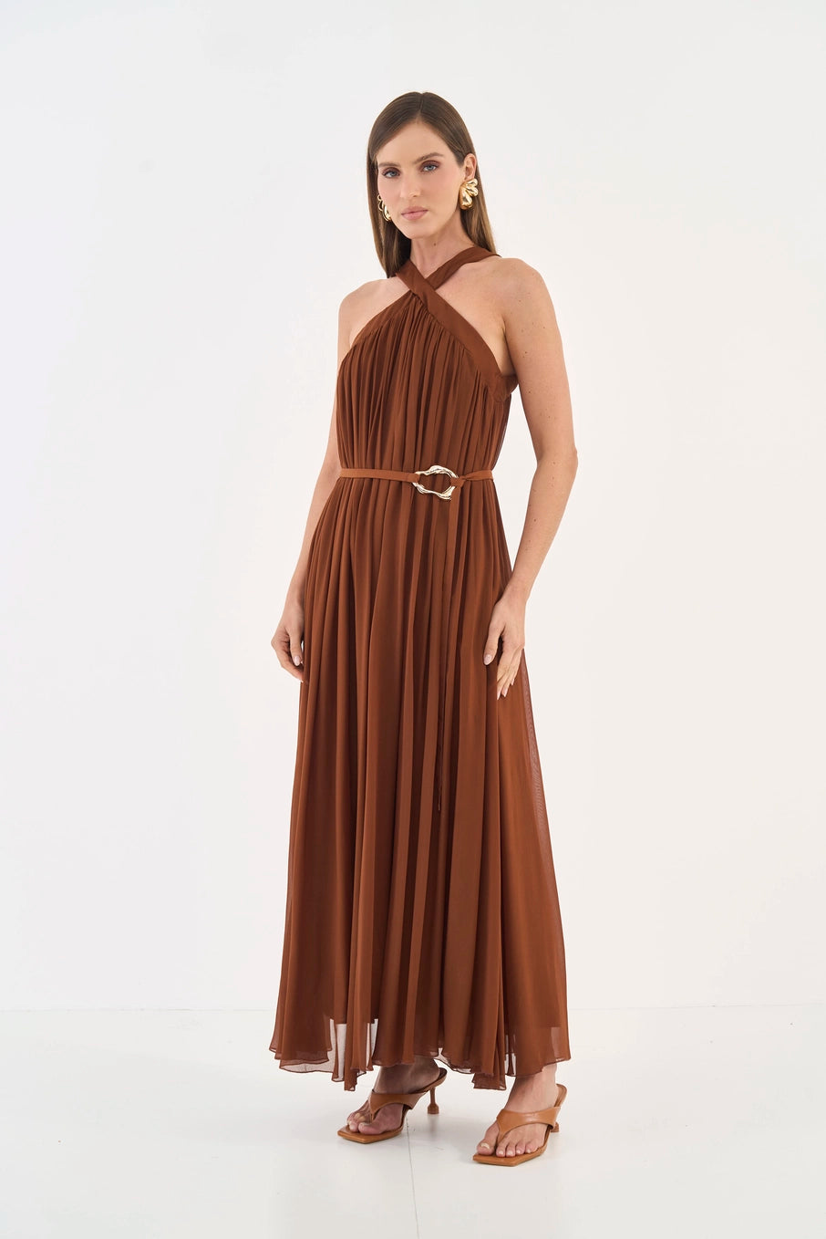 Fluid Belted Maxi Dress Colcci