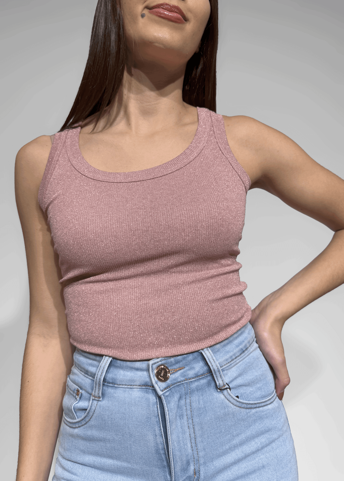 Top de malha brilhante sem mangas Dixie