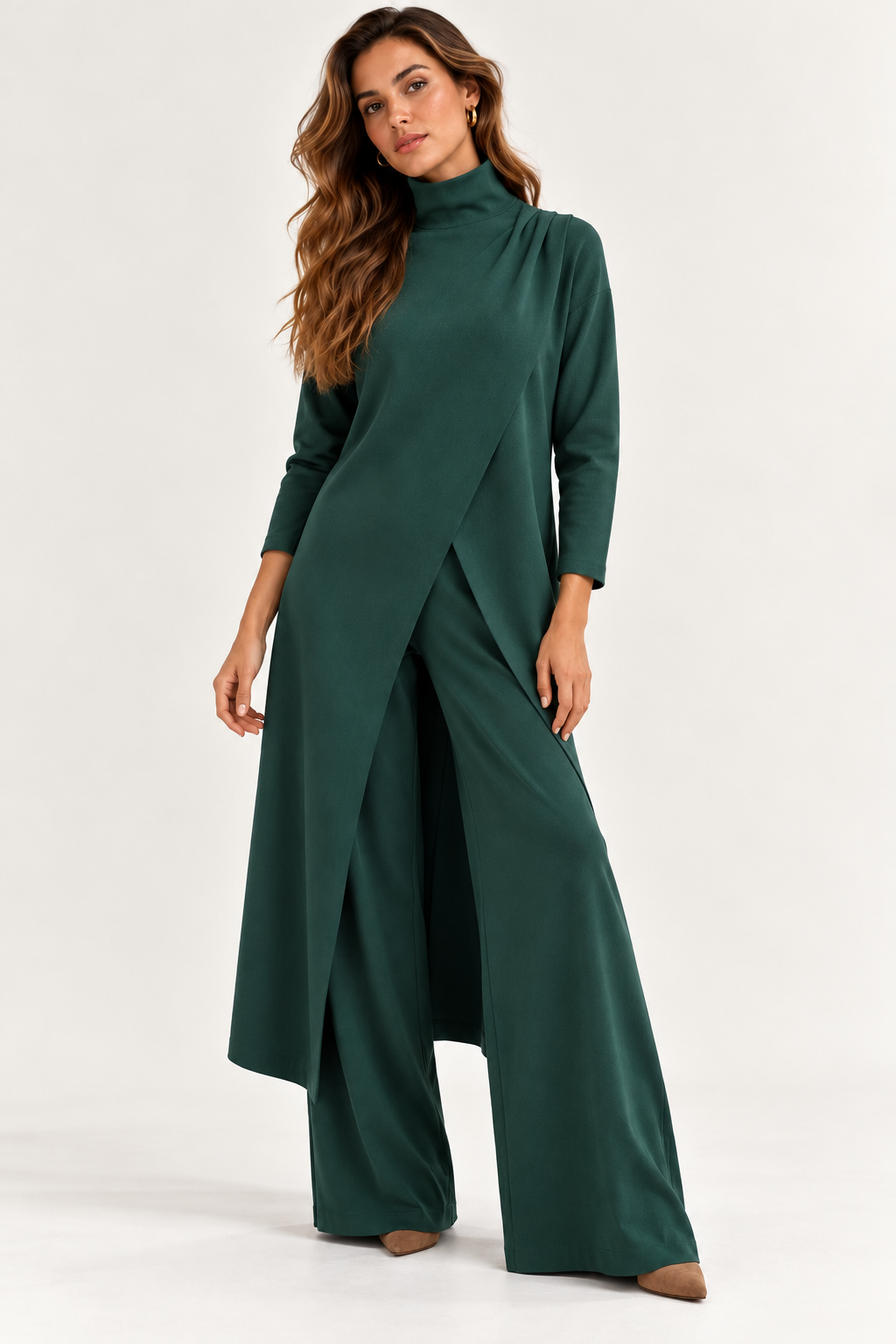 Green Aura Asymmetrical Draped Knit Tunic Sahoco