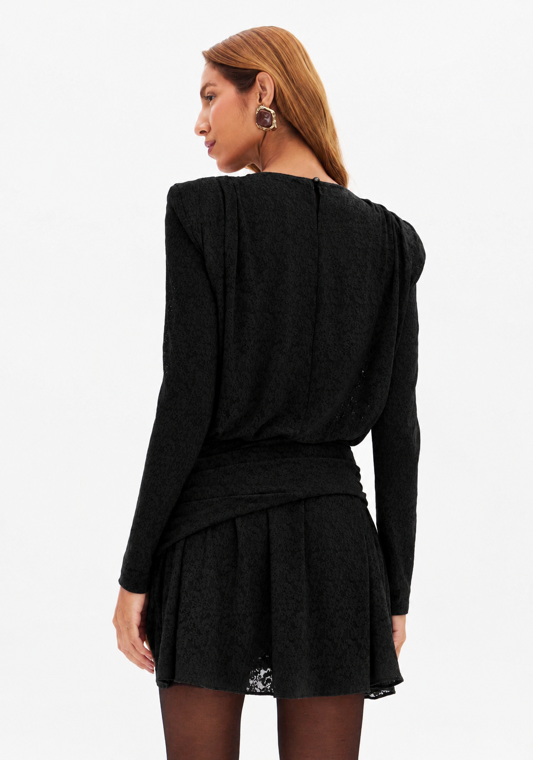 Black Lace Long-Sleeve Mini Dress Lança Perfume