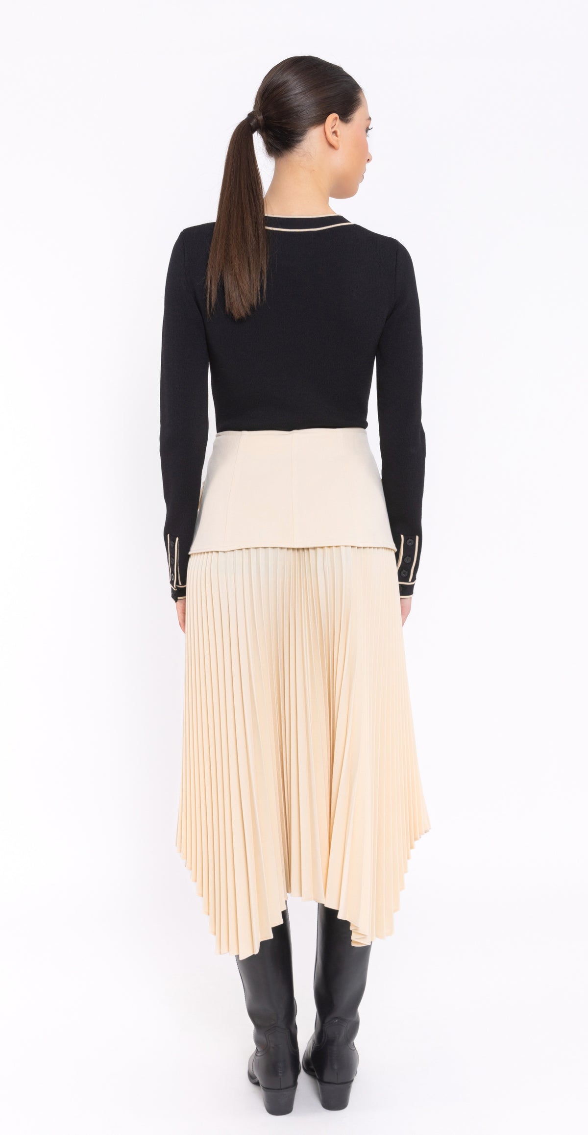 Beige Pleated Midi Skirt with Utility Belt Detail Arggido
