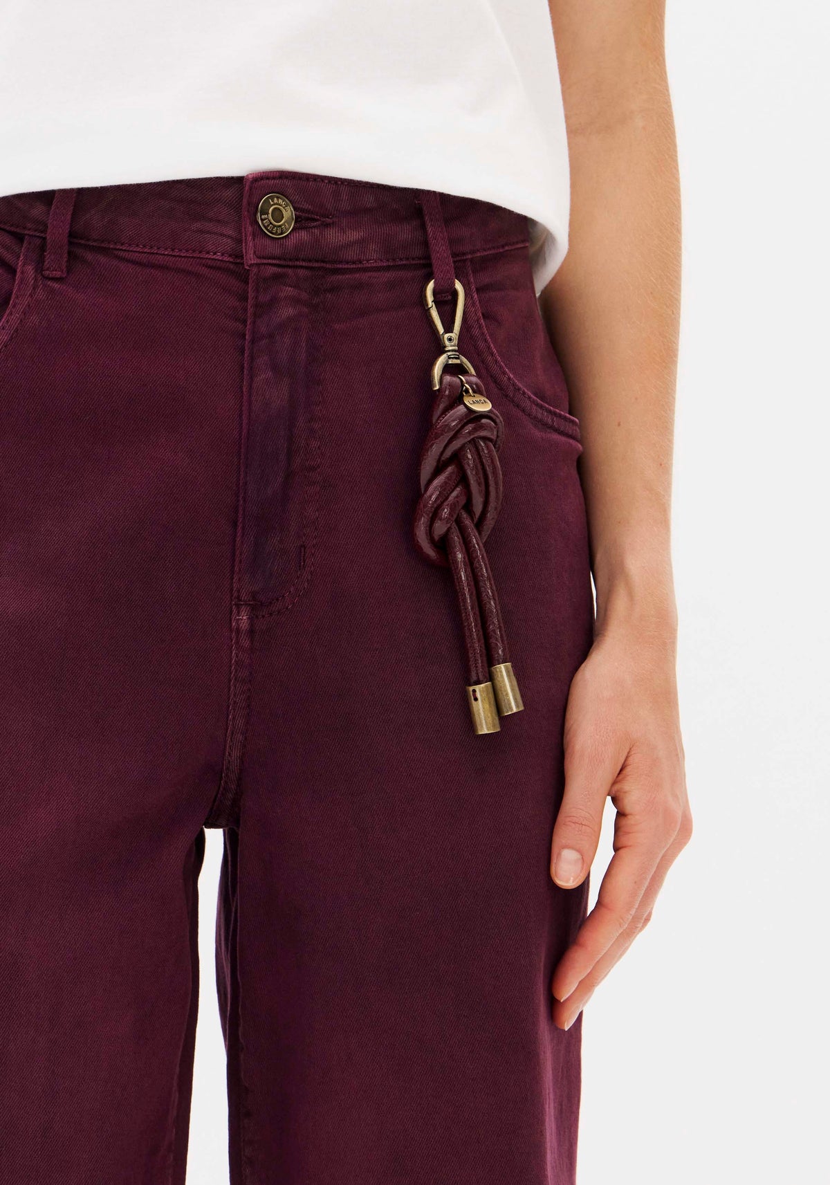 Burgundy Twill Wide-Leg Mid-Rise Trousers Lança Perfume