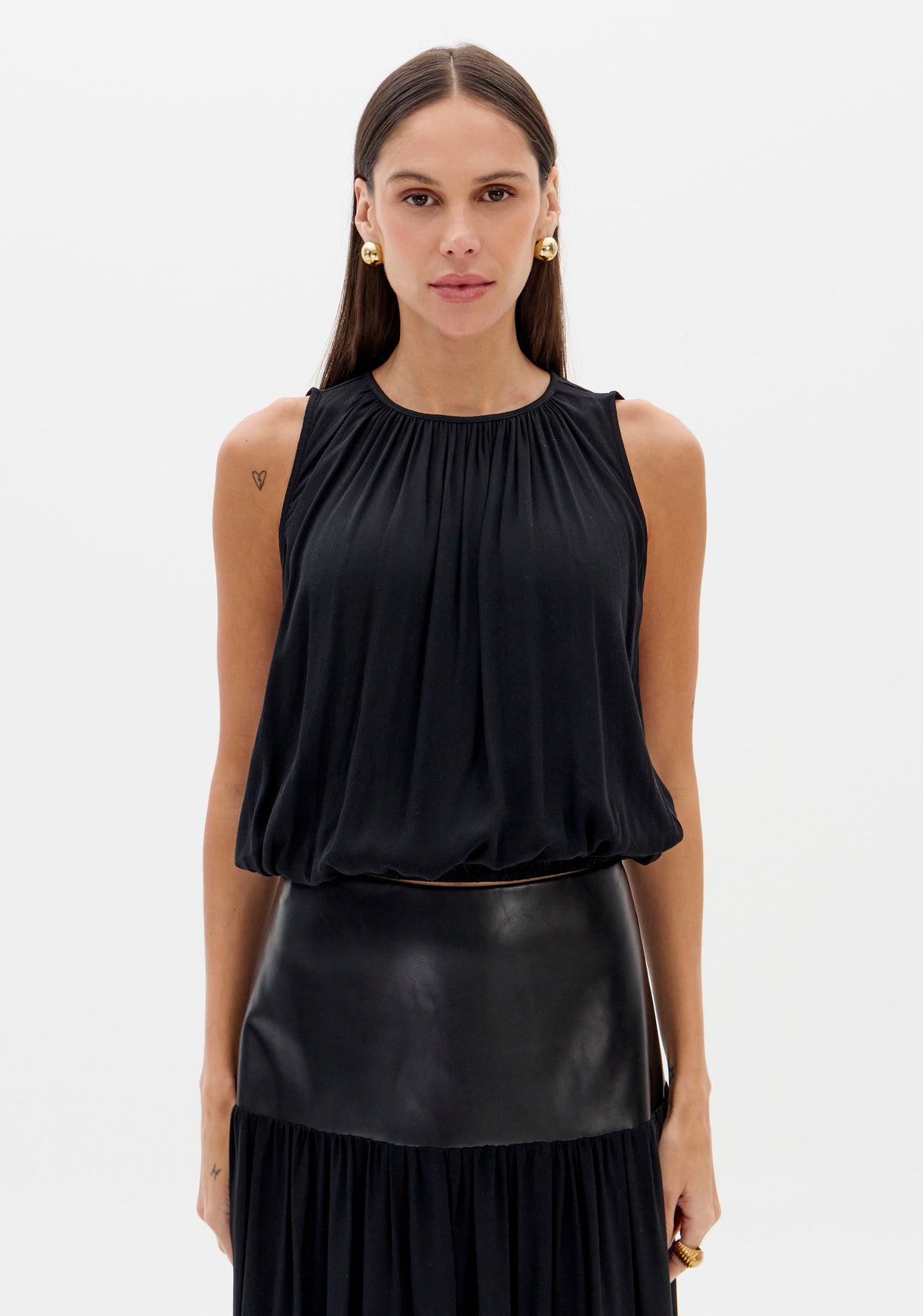 Black Sleeveless Ruched Blouse Lança Perfume