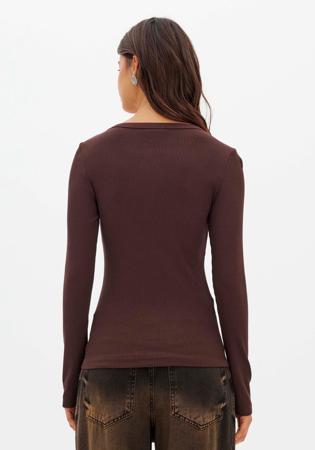 Long-Sleeve Ribbed Basic Top with Metallic Logo Lança Perfume