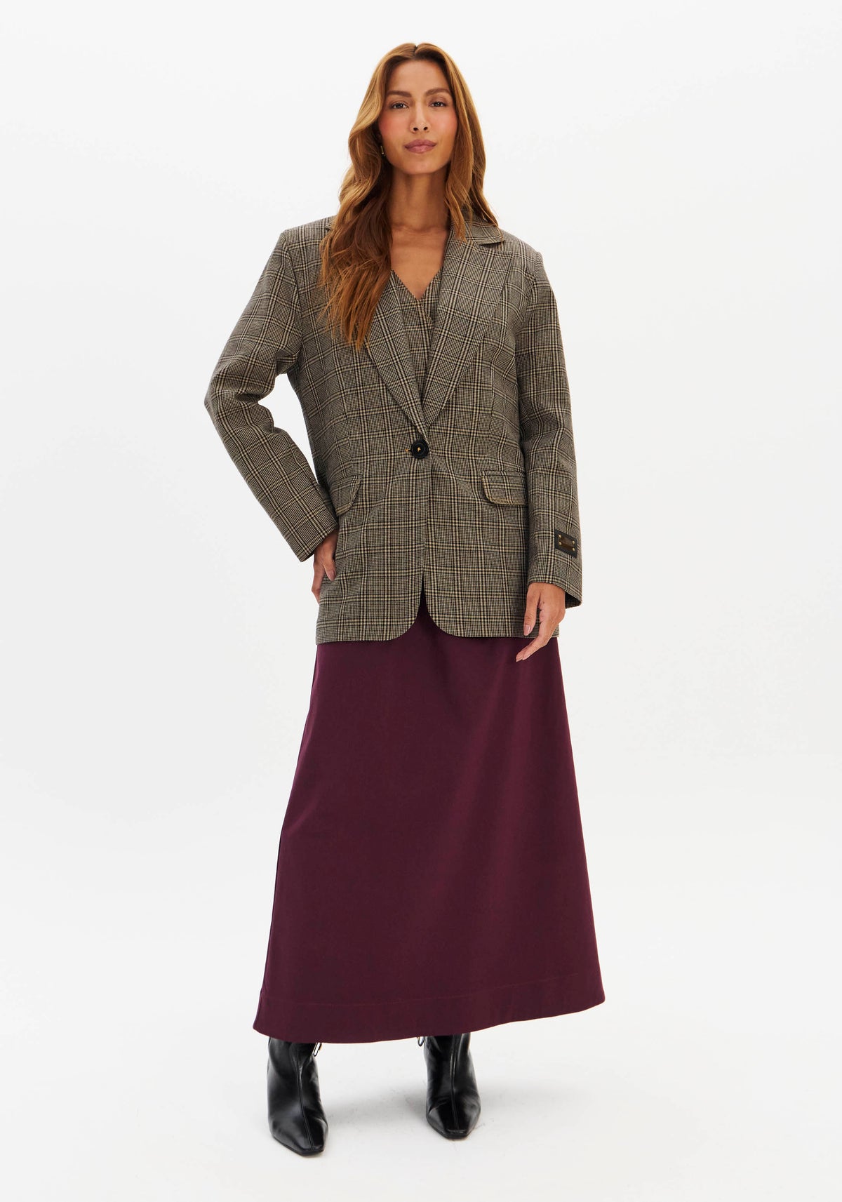Longline Oversized Gingham Checked Blazer Lança Perfume