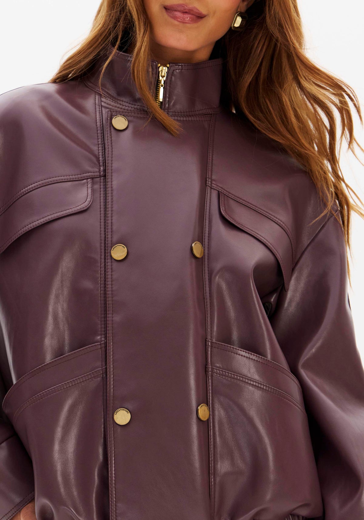 Oversized Faux-Leather Zip-Front Jacket Lança Perfume
