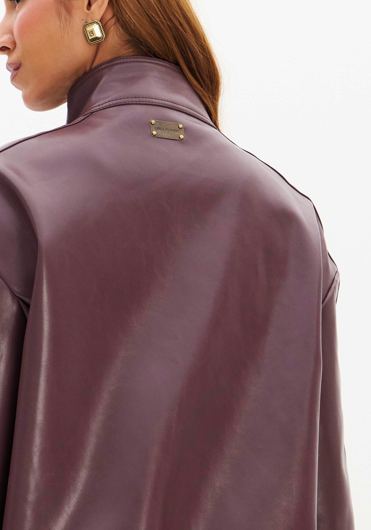 Oversized Faux-Leather Zip-Front Jacket Lança Perfume