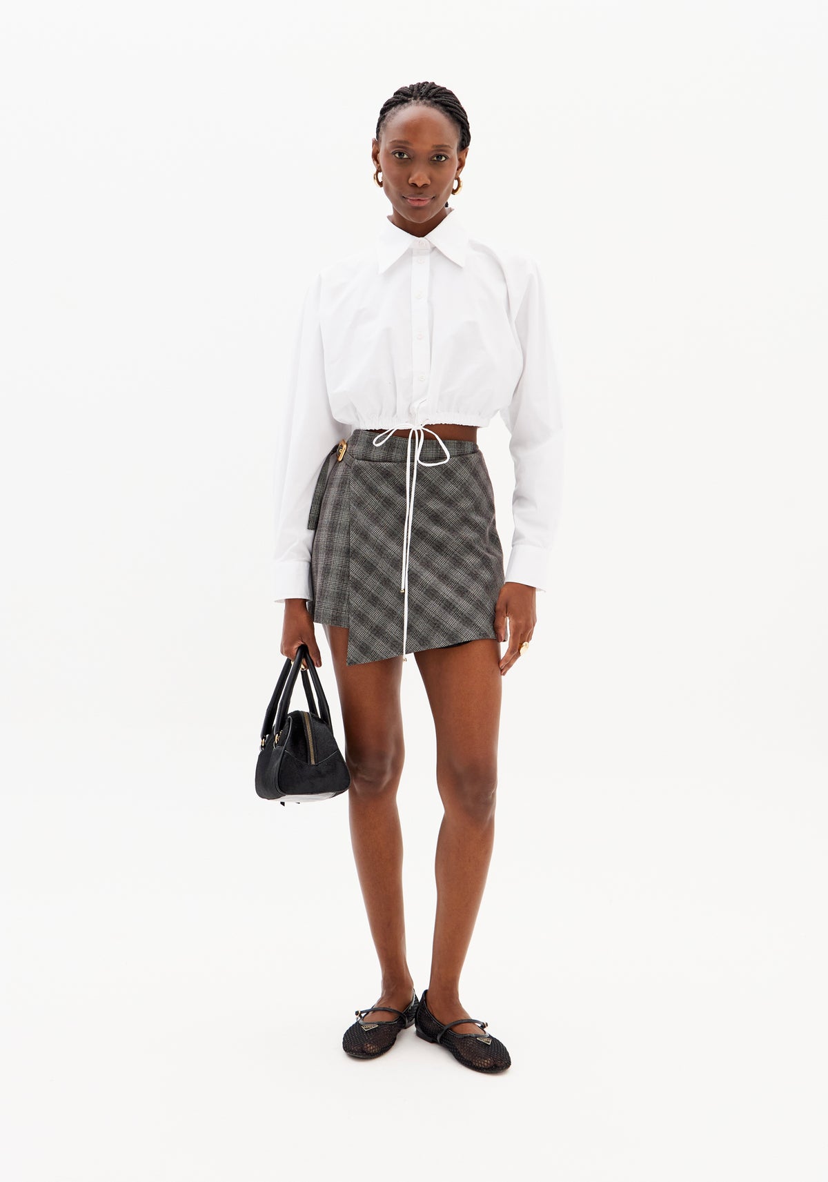 Grey Checked Wrap Skirt-Shorts Lança Perfume