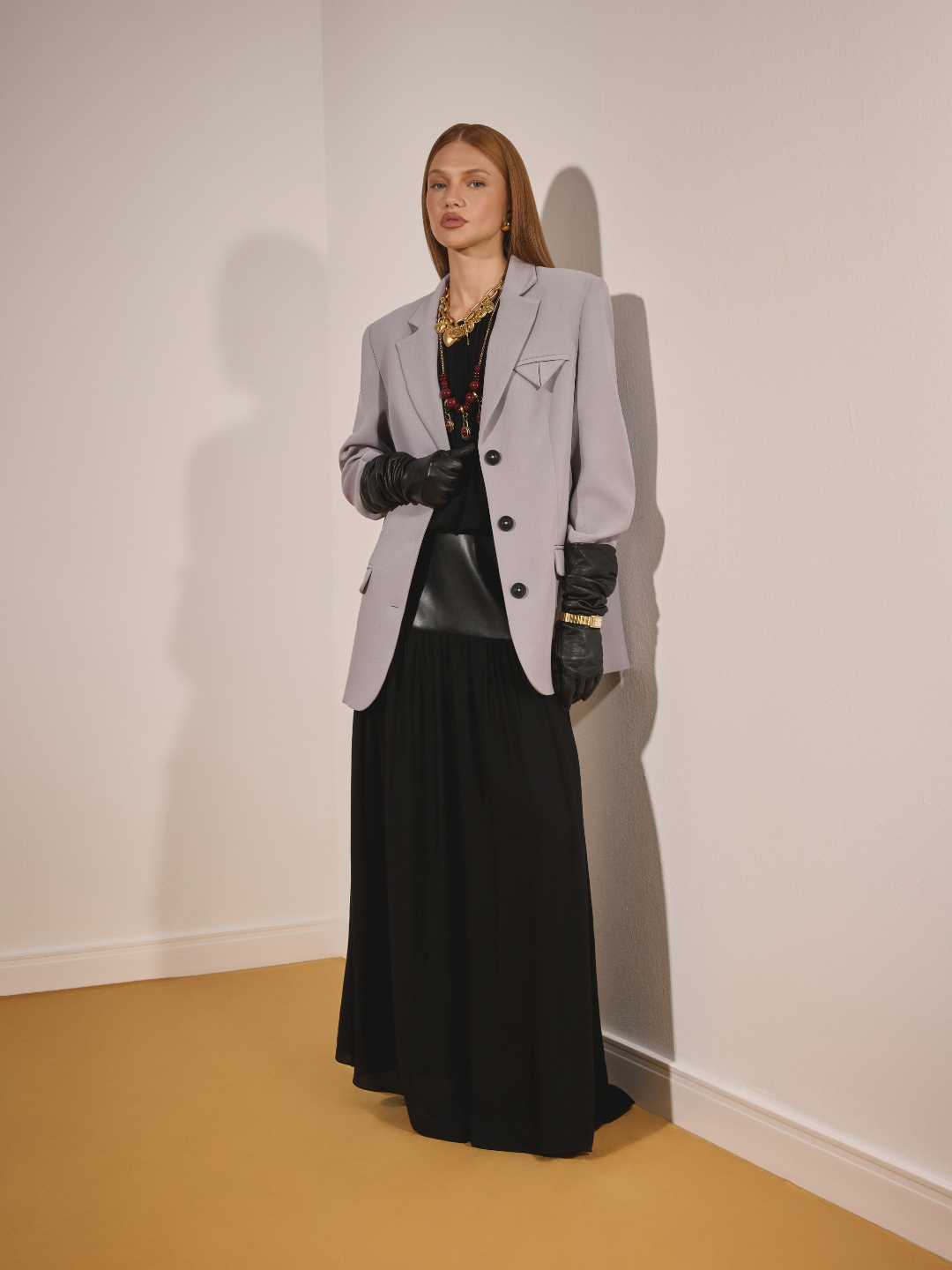 Black A-Line Maxi Skirt with PU Waistband Lança Perfume