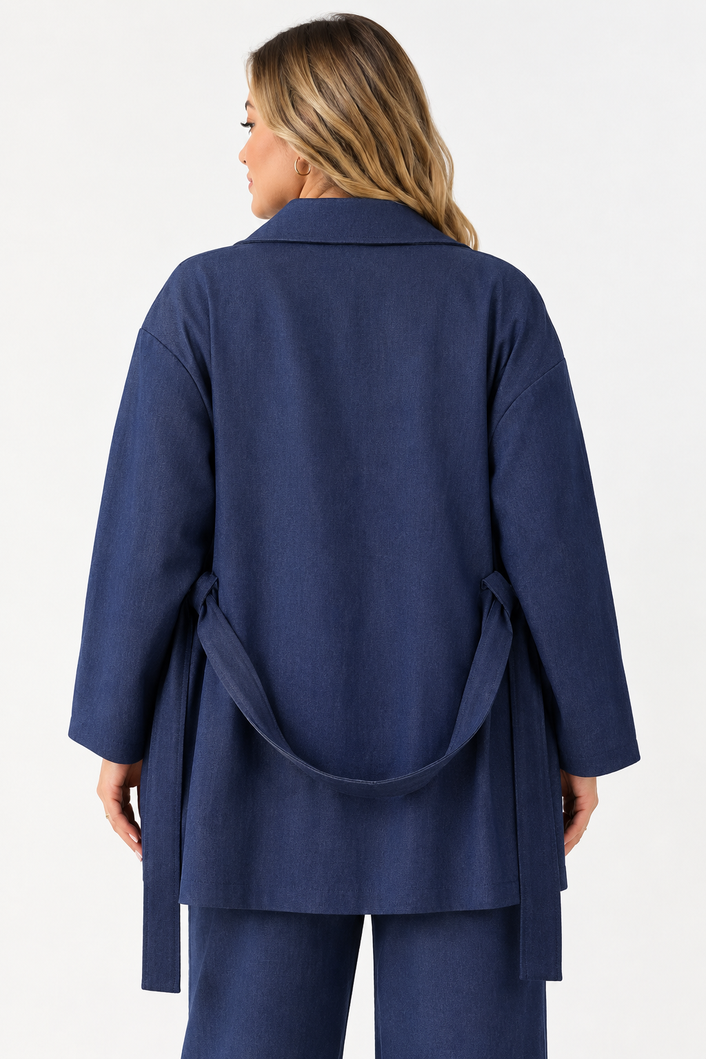 Fine Denim-Look Blue Jacket with Tie Belt Quattro Venti