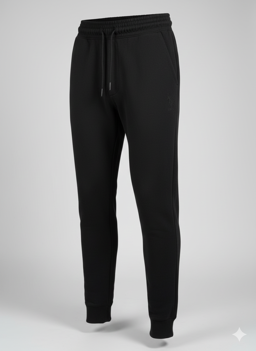 Calças de corrida pretas para homem Double Horsemen Loopback da US Polo Assn.