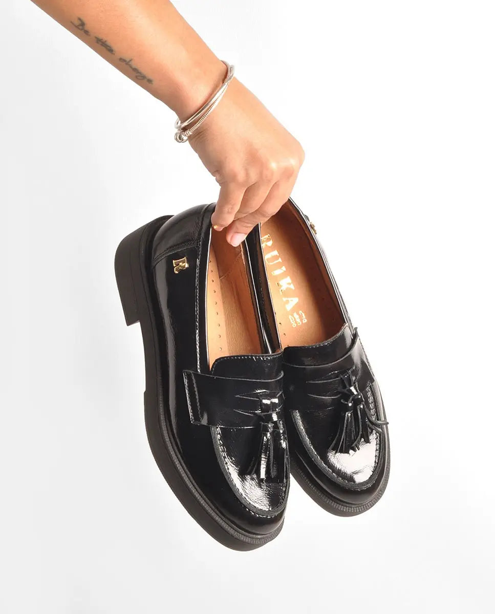 Black Patent Block Heel Pumps Ruika