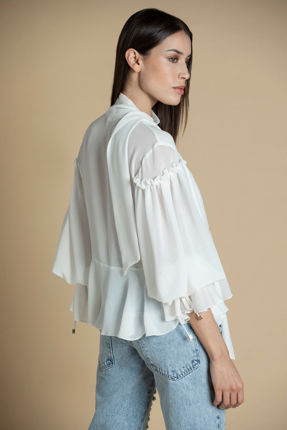 Blusa transparente com folhos Sahoco