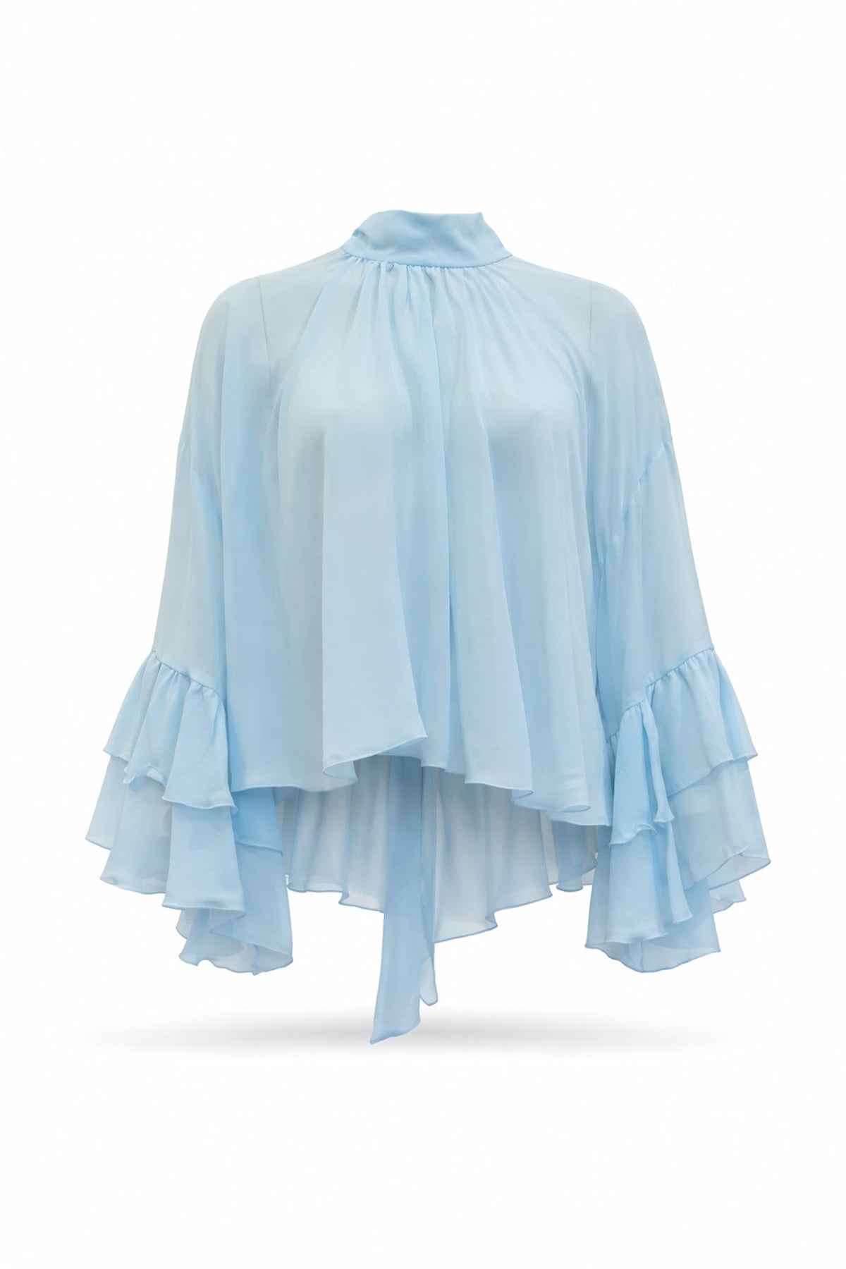 Fluid High-Neck Blouse with Ruffled Cuffs Sahoco