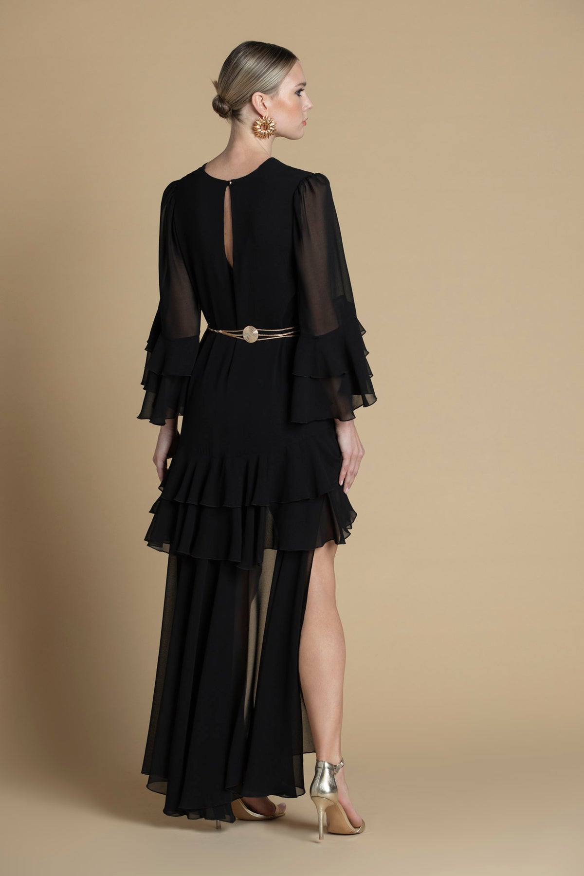 Vestido assimétrico com folhos Sahoco