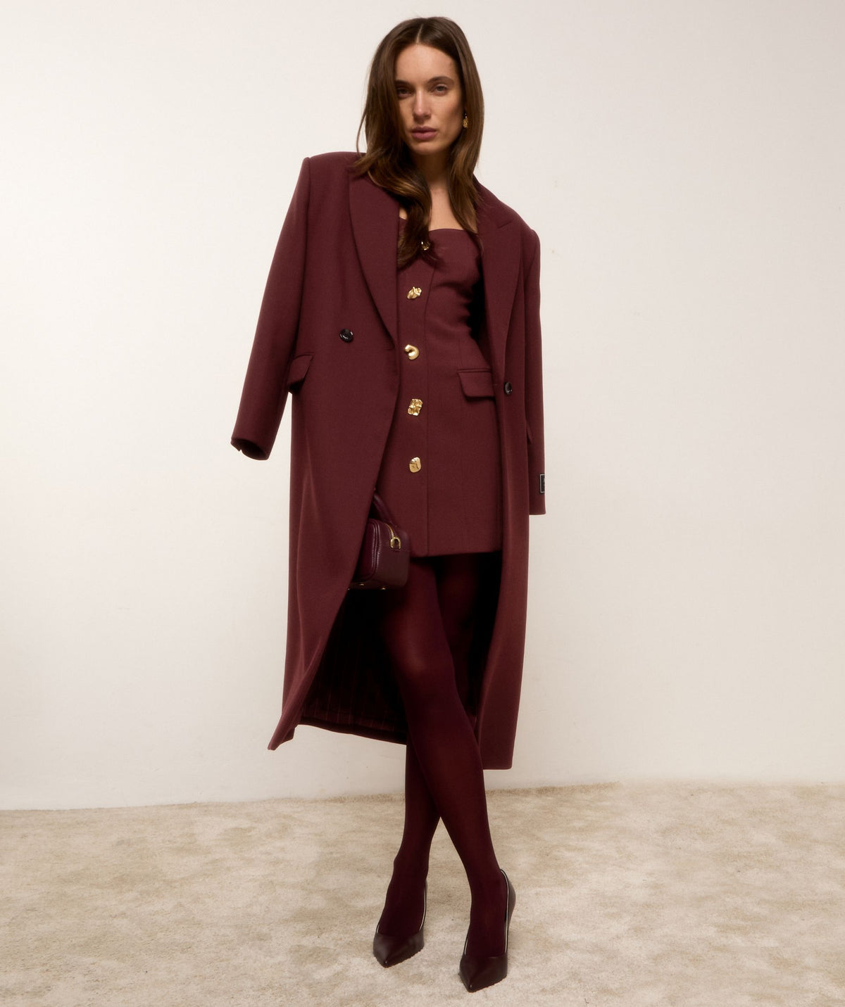 Athena Oversized Coat with Wool - Burgundy JOSH V