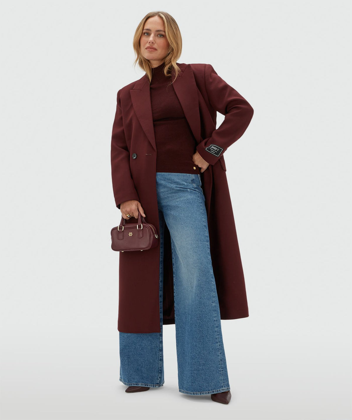 Athena Oversized Coat with Wool - Burgundy JOSH V