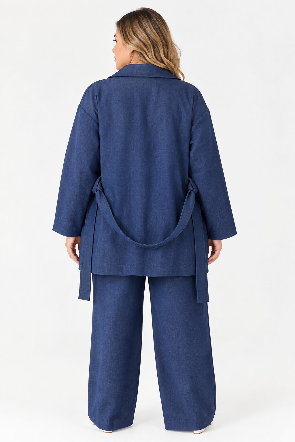 Blue High-Waist Straight-Leg Denim-Look Trousers Quattro Venti