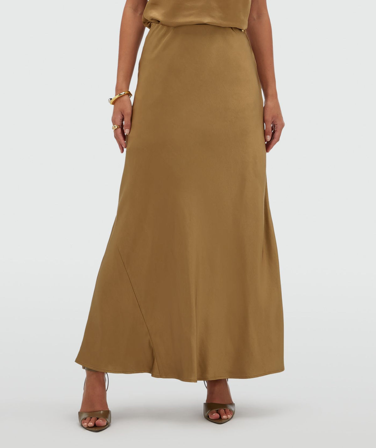 COSETTE High-Waisted Satin Look Maxi Skirt - Khaki JOSH V