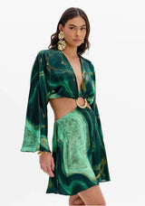 Printed Mini Dress with Ring Detail and Long Sleeves Lança Perfume