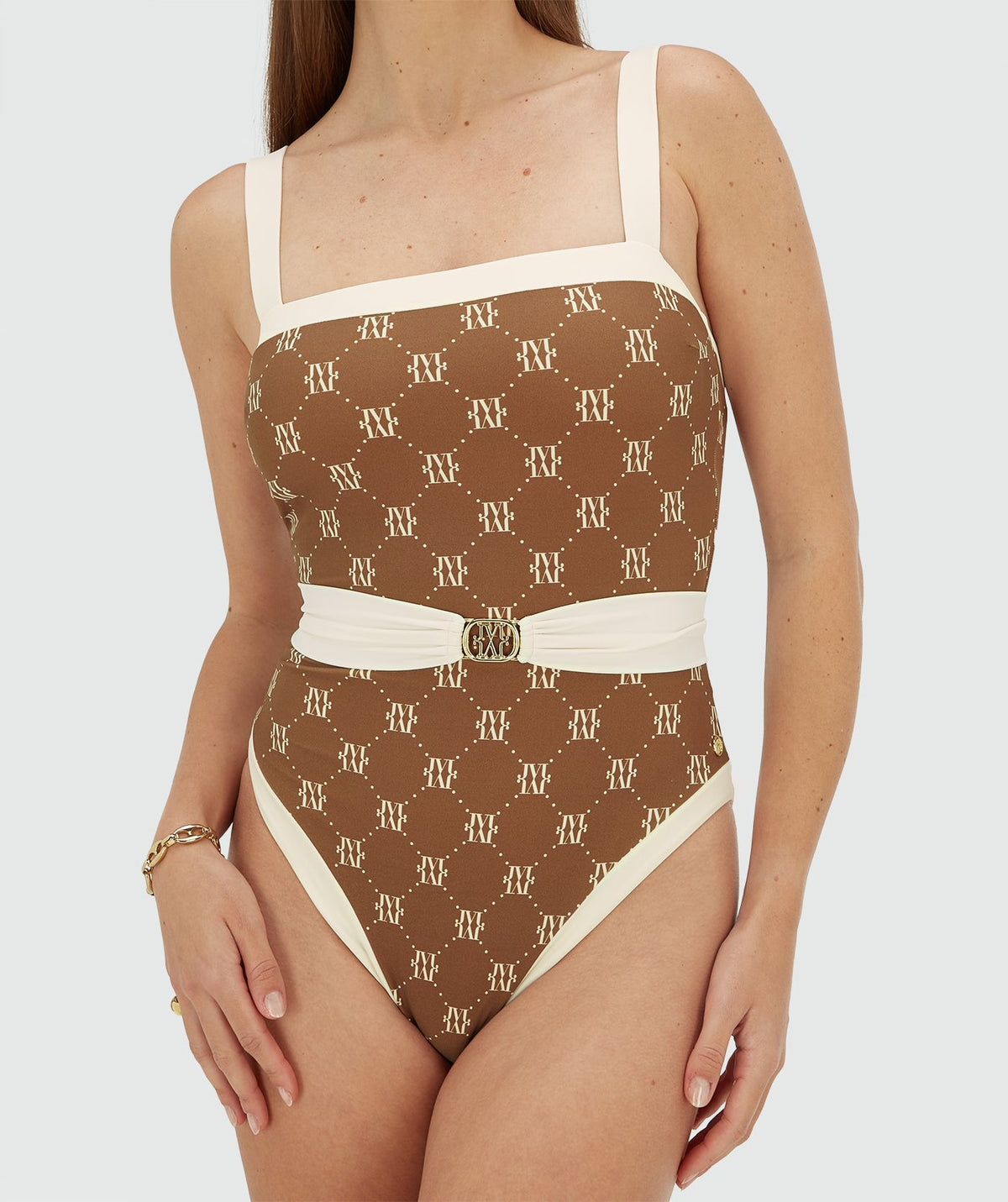 Mila Belted Swimsuit - Brown Ecru JOSH V