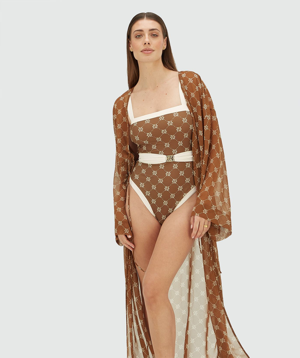 Mila Belted Swimsuit - Brown Ecru JOSH V