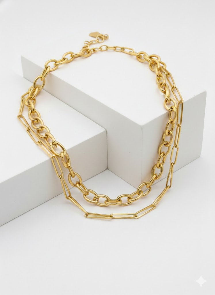 Gold Tone Two Layer Chain Necklace Jetlag