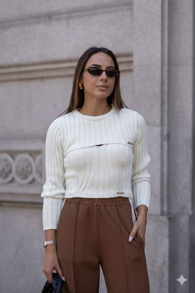 Top cropped 2 em 1 com camadas Sahoco