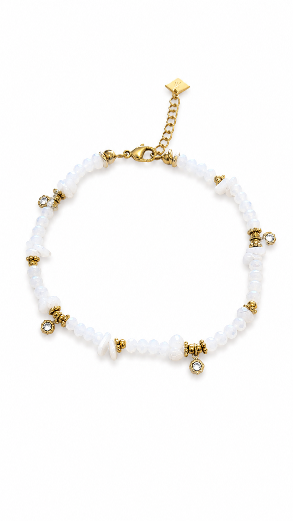 White and Gold Beaded Bracelet Jetlag