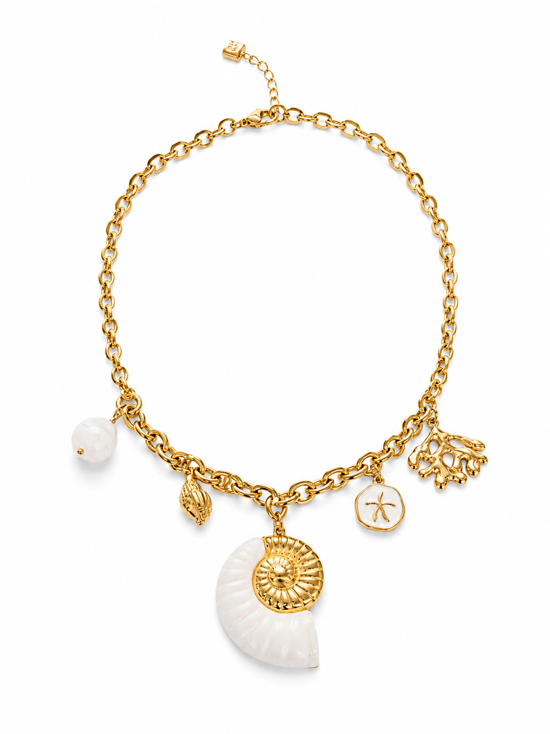 Chunky Gold Chain Necklace with White Shell Charms Jetlag