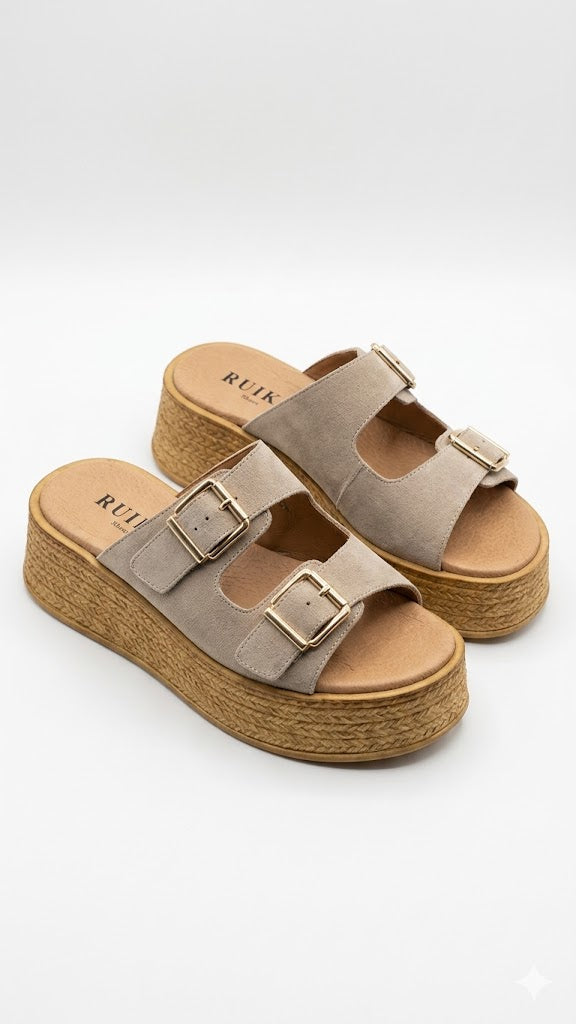Suede Double-Buckle Platform Sandals Ruika