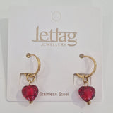 Gold-Tone Small Hoop Earrings with Dangling Heart Jetlag