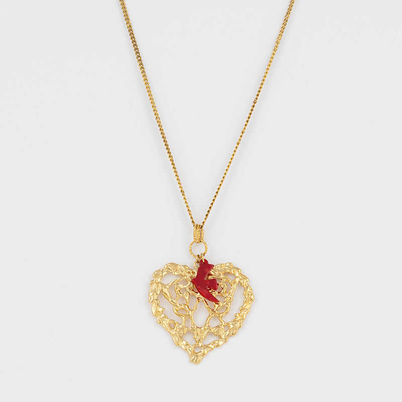 Freedom Necklace: Heart and Red Swallow Pendant