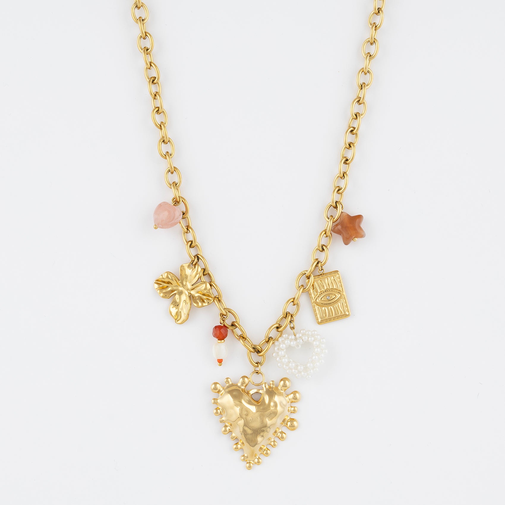 Chunky Link Necklace with Heart Charms Jetlag