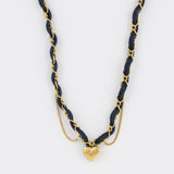 Denim Charm Heart Medal Gold Necklace Jetlag