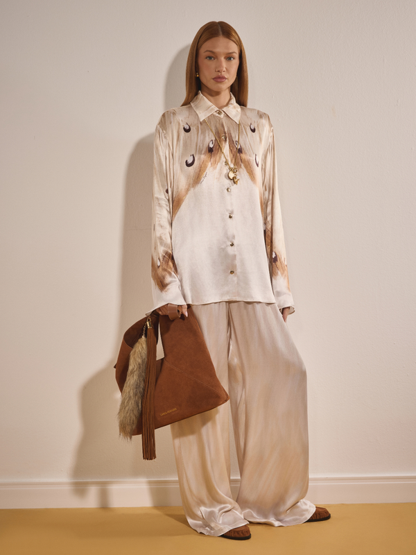 High-Waisted Elastic Satin Wide-Leg Trousers Lança Perfume