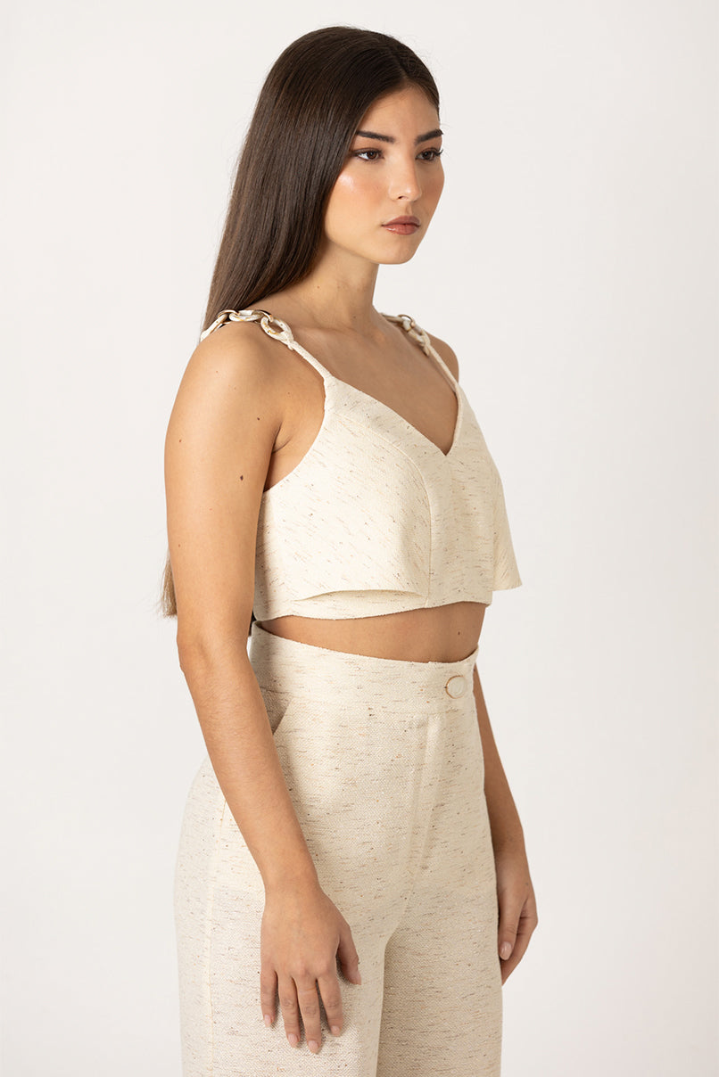 Top crop com detalhe nas alças Sahoco