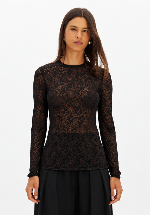 Long-Sleeve Lace Fitted Top Lança Perfume