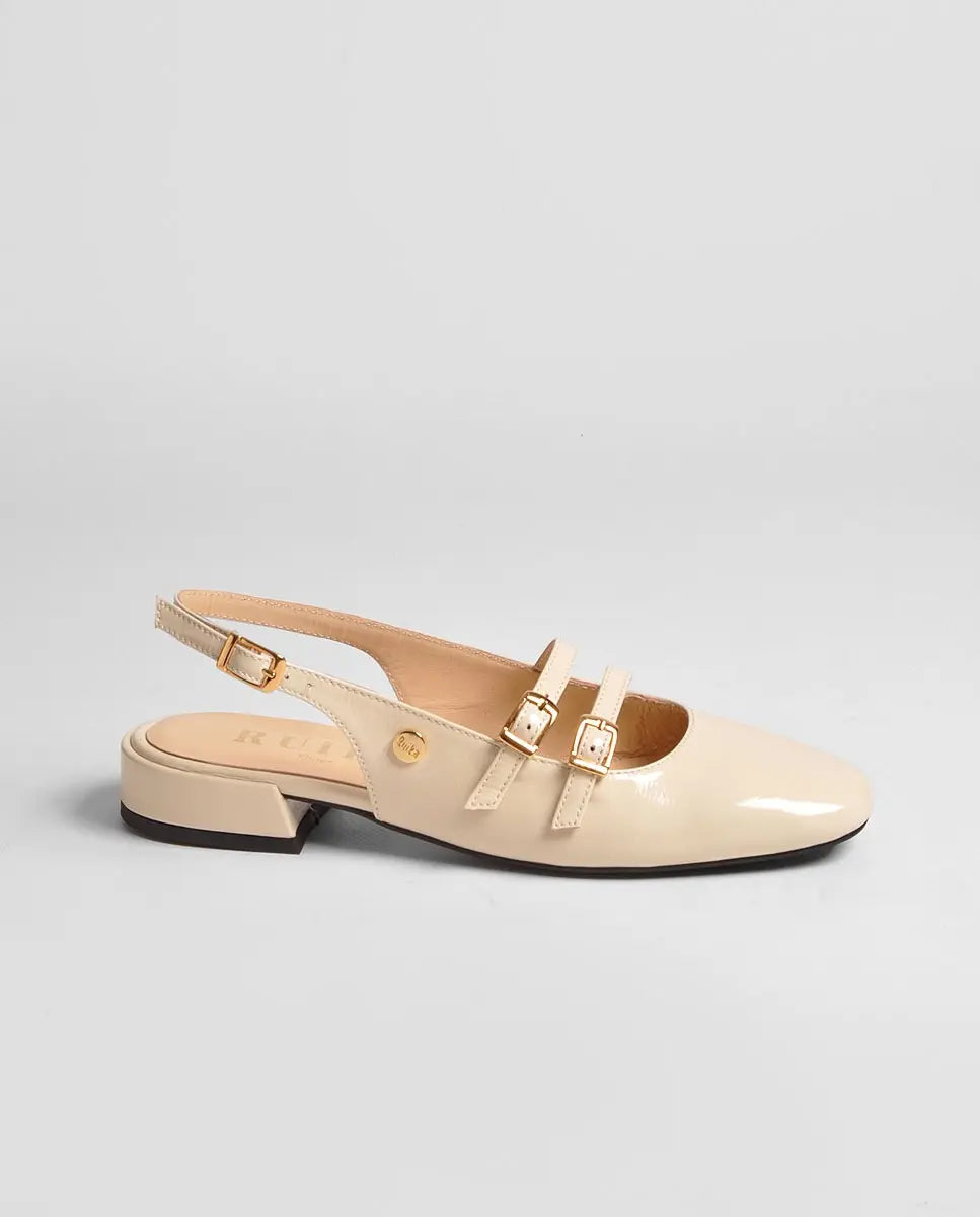 Buckled Patent Leather Low Block Heel Shoes Ruika