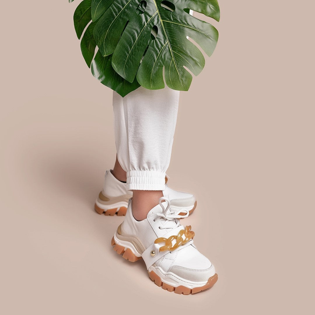 White Sneakers with Chain Detail Ruika