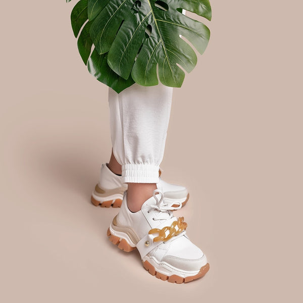 White Sneakers with Chain Detail Ruika