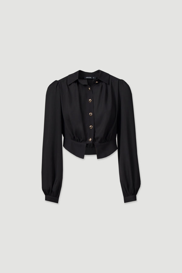 Long-Sleeve Buttoned Cropped Blouse Ferrache