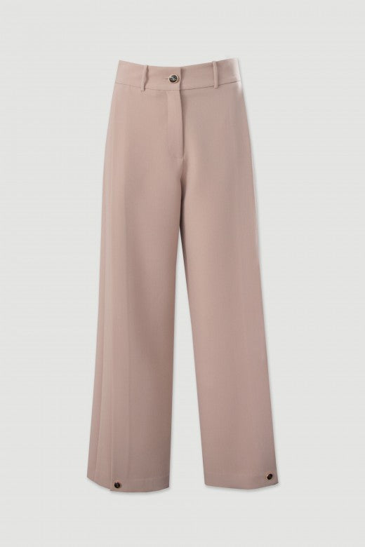Pleated Wide-Leg Trousers with Button Hem Ferrache