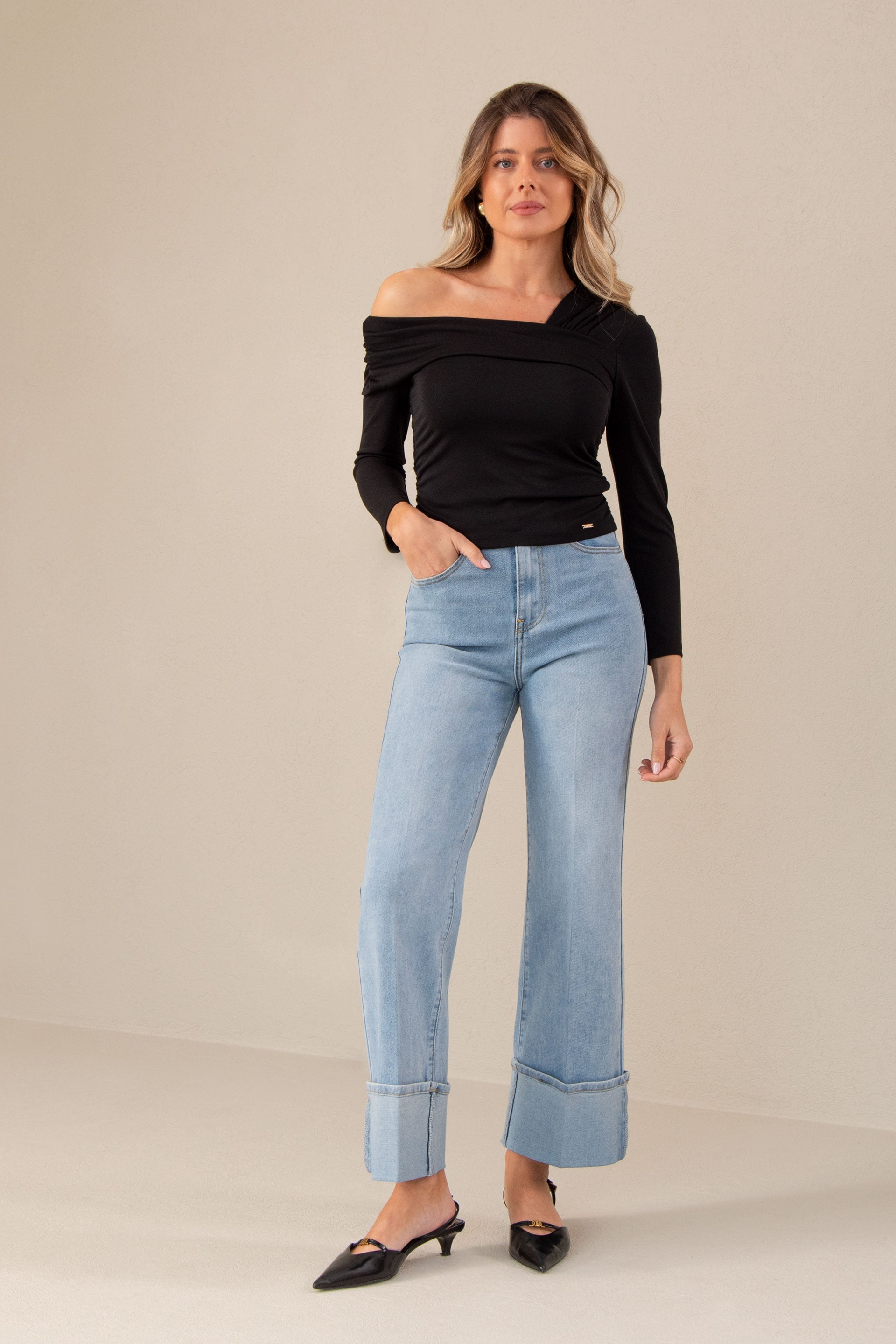 Calça de ganga wide leg com virola Ferrache
