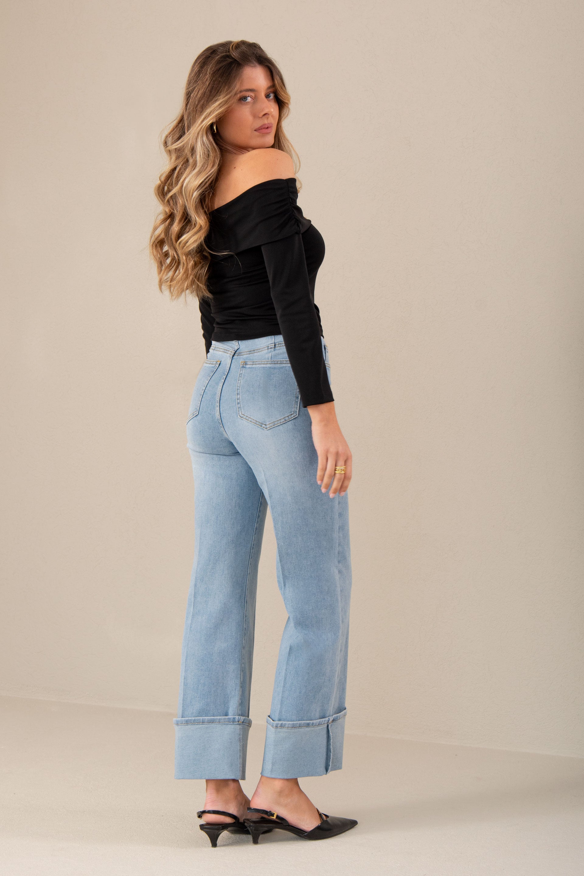 Calça de ganga wide leg com virola Ferrache